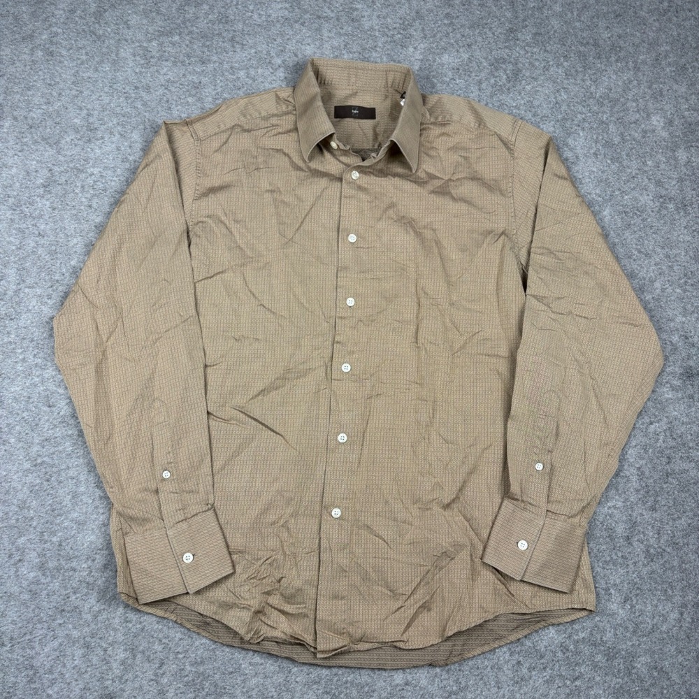 Z Zegna Button Up Shirt Mens XL Brown Geometric Pattern Long Sleeve Cotton